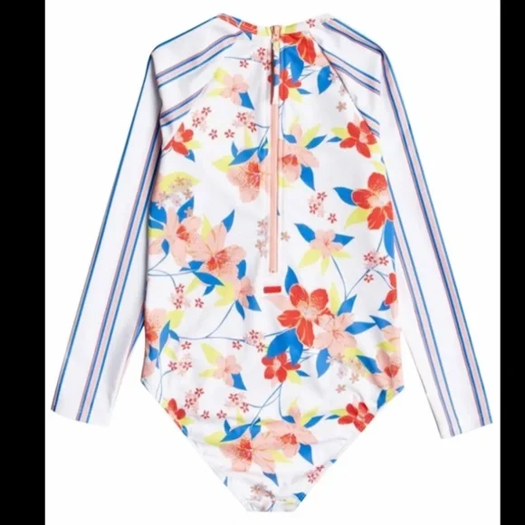 NWT Roxy Girl’s Friendly Flower UPF 50 One Piece Rashguard Swimsuit
